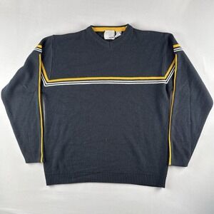 Vintage Point Zero Y2K Knit Sweater Black Yellow Striped Crewneck XL